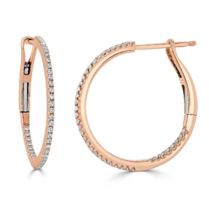 14K Rose Gold 3/4 Inch Whisper Thin Diamond Hoop Earrings - Dallas TX