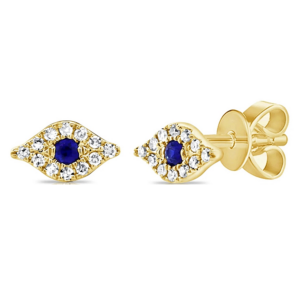 14K Gold Diamond and Blue Sapphire Evil-Eye Stud Earrings - Dallas TX