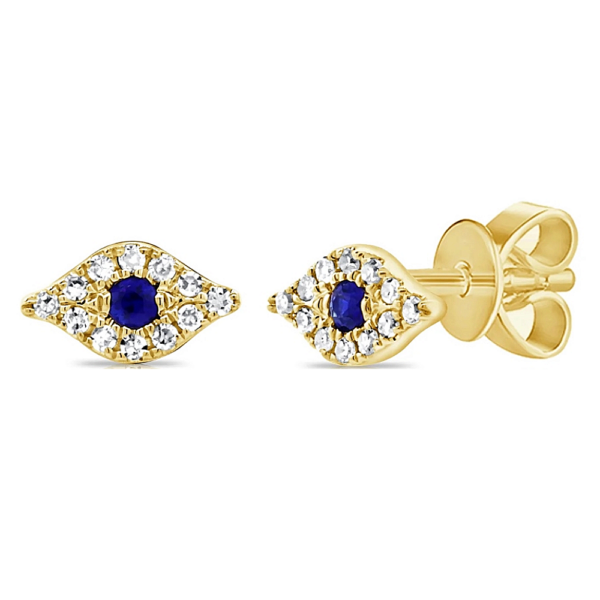 14K Gold Diamond and Blue Sapphire Evil-Eye Stud Earrings - Dallas TX