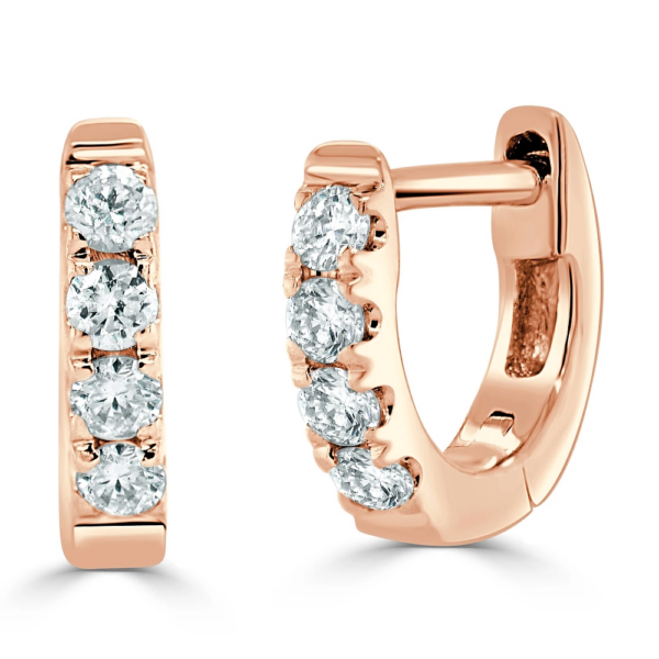 14K Rose Gold 8MM Round Diamond Huggie Hoop Earrings - Dallas TX