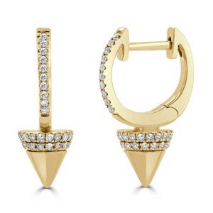 14K Yellow Gold Spike Drop Diamond Accented Huggie Earrings - Mariloff Diamonds - Dallas TX