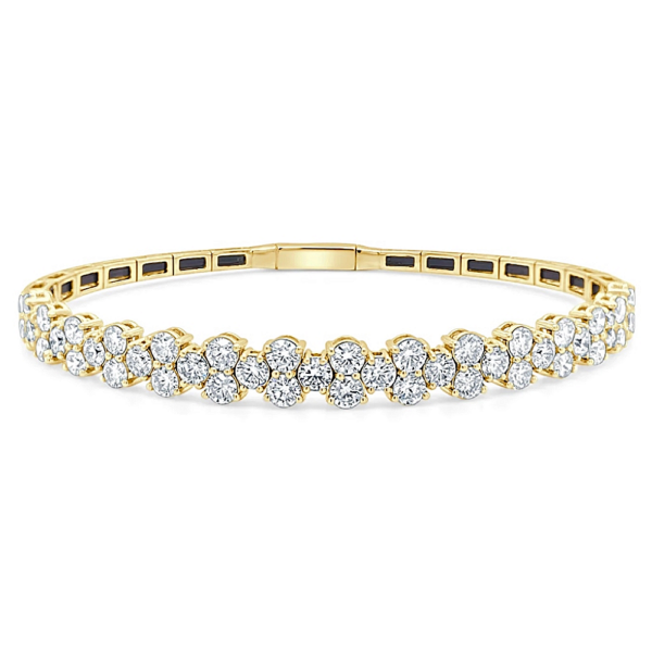 14K Yellow Gold Stacked Round Brilliant Diamond Flexible Bangle - Dallas TX