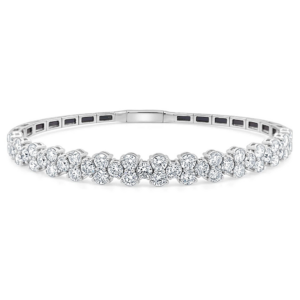 14K White Gold Stacked Round Brilliant Diamond Flexible Bangle - Dallas TX