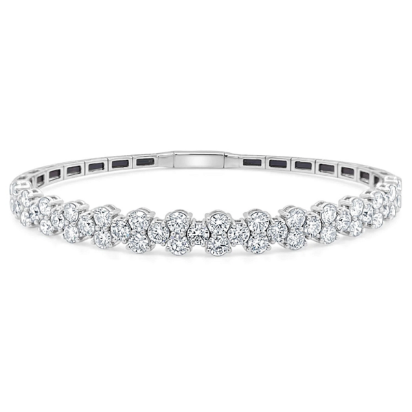 14K White Gold Stacked Round Brilliant Diamond Flexible Bangle - Dallas TX