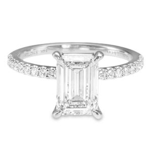 14K White Gold 4-Prong Basket Diamond Accented Emerald Cut Engagement Ring - Dallas TX