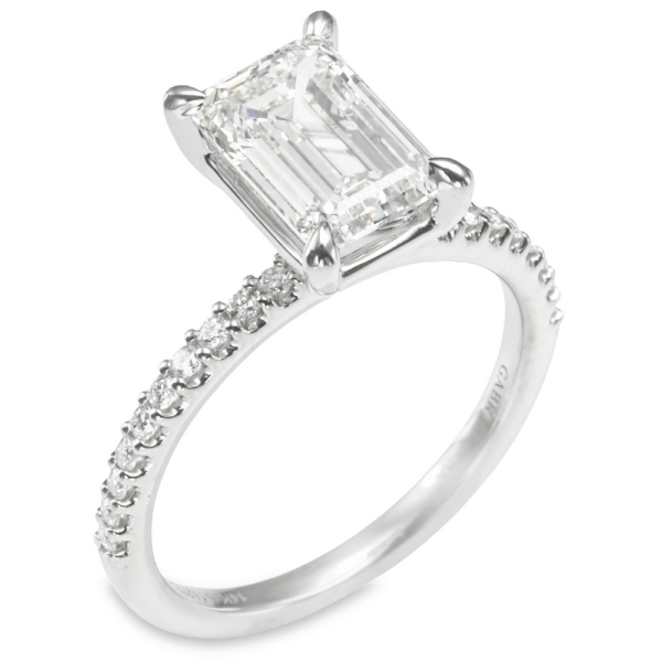 14K White Gold 4-Prong Basket Diamond Accented Emerald Cut Engagement Ring - Dallas TX