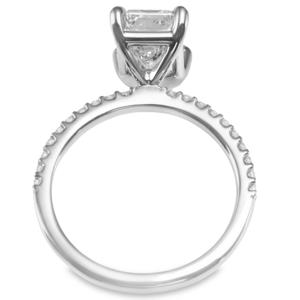 14K White Gold 4-Prong Basket Diamond Accented Emerald Cut Engagement Ring - Dallas TX