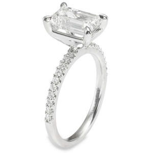 14K White Gold 4-Prong Basket Diamond Accented Emerald Cut Engagement Ring - Dallas TX
