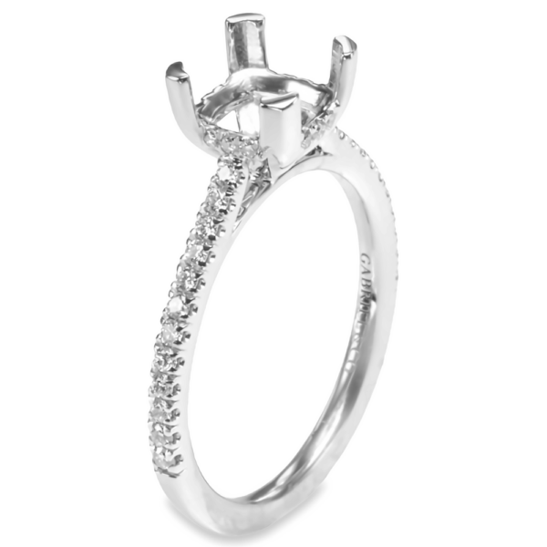 14K White Gold Hidden-Halo V-Prong Cathedral Diamond Engagement Ring - Dallas TX - Mariloff Diamonds