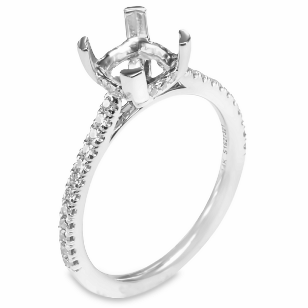 14K White Gold Hidden-Halo V-Prong Cathedral Diamond Engagement Ring - Dallas TX