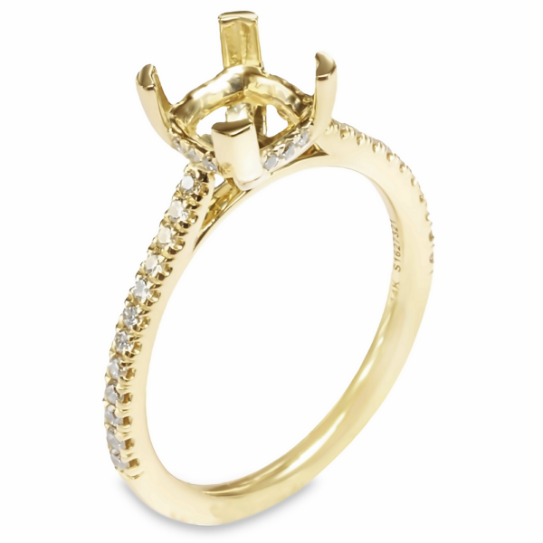 14K Yellow Gold Hidden-Halo V-Prong Cathedral Diamond Engagement Ring - Dallas TX