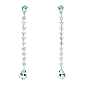 14K White Gold Pear Aquamarine and Diamond Dangle Earrings - Dallas TX