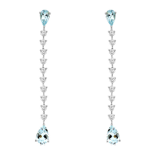 14K White Gold Pear Aquamarine and Diamond Dangle Earrings - Dallas TX