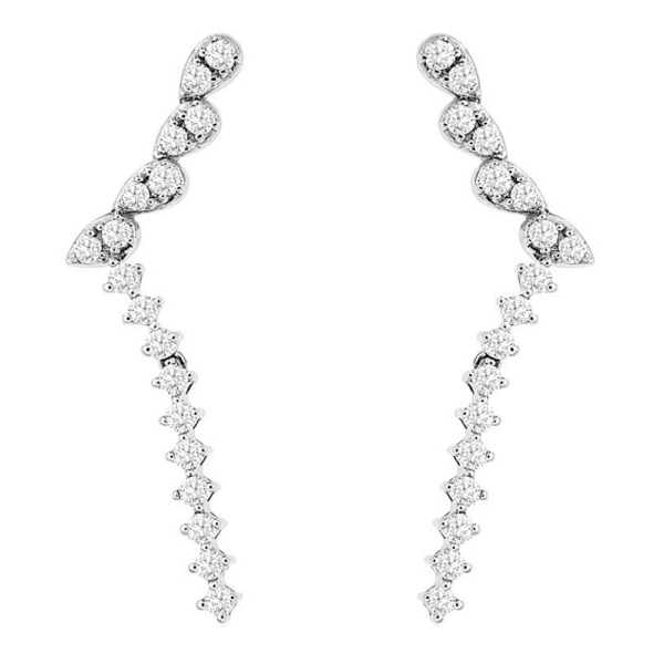 14K White Gold Climber Round Diamond Dangle Fashion Earrings - Dallas TX