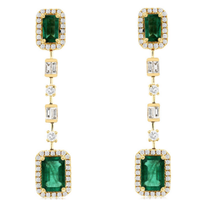 14K Gold Halo Green Emerald and Diamond Fashion Earrings - Dallas TX