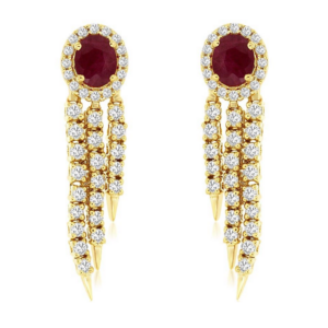 14K Gold Oval-Cut Ruby and Diamond Halo Fashion Earrings - Dallas TX