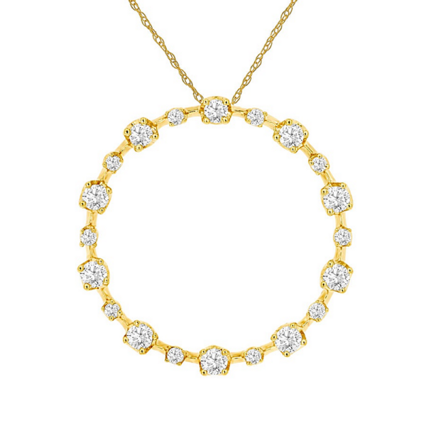 14K Yellow Gold Round Brilliant Diamond Station Circle Pendant Necklace - Dallas TX