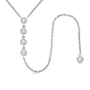 14K White Gold Bezel Set Round Brilliant Diamond Y-Necklace - Dallas TX