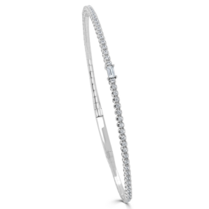 14K White Gold Baguette Cut Diamond Accented Flexible Bangle - Dallas TX