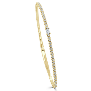 14K Yellow Gold Baguette Cut Diamond Accented Flexible Bangle - Dallas TX