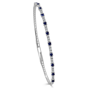 14K White Gold Flexible Blue Sapphire and Diamond Station Bangle - Dallas TX