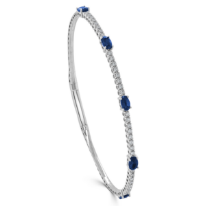 14K White Gold Oval-Cut Blue Sapphire & Diamond Station Flexible Bangle - Dallas TX