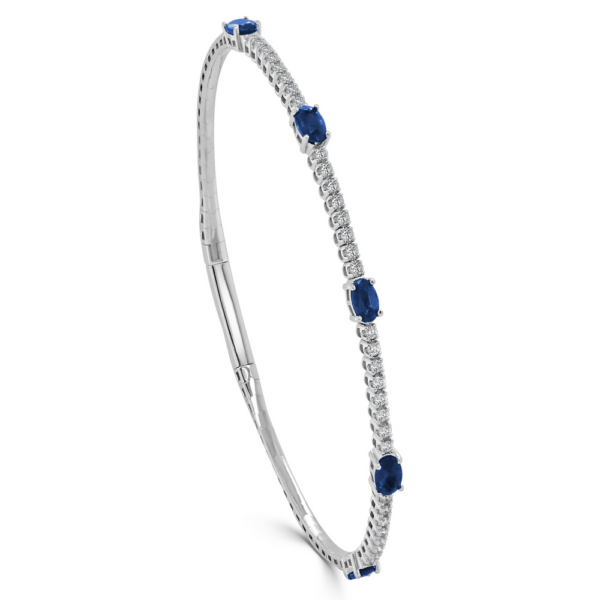 14K White Gold Oval-Cut Blue Sapphire & Diamond Station Flexible Bangle - Dallas TX