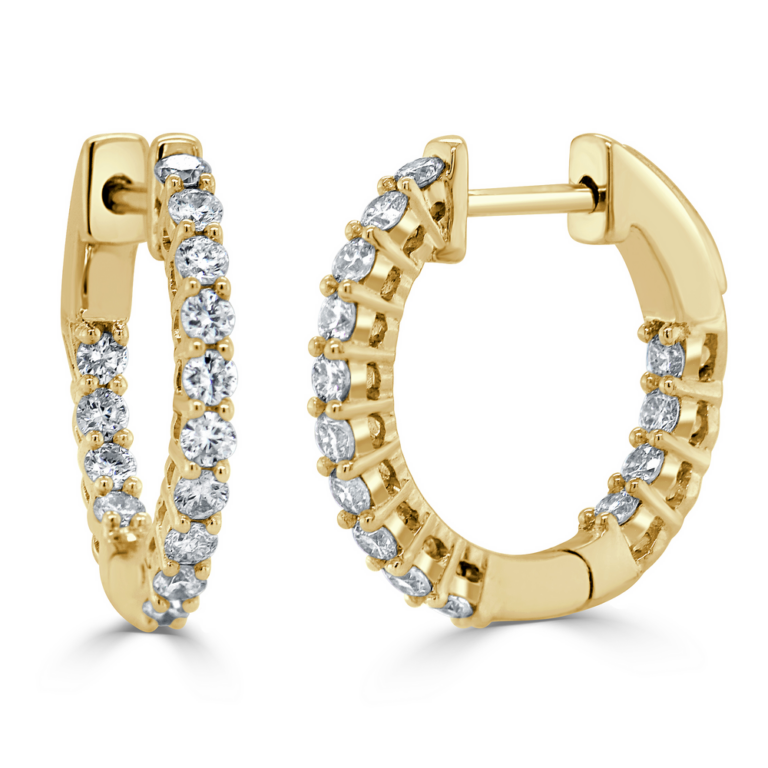 14K Yellow Gold Prong Set In & Out Hoops with .50ctw Diamonds .60″ Earrings 2
