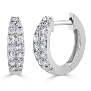 14K Gold 1/2 Inch Double-Row Diamond Huggie Earrings