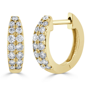 14K Gold 1/2 Inch Double-Row Diamond Huggie Earrings