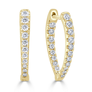 14K Yellow Gold Graduated Diamond Pointed Huggie Earrings - Dallas TX
