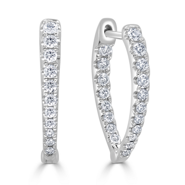 14K White Gold Graduated Diamond Pointed Huggie Earrings - Dallas TX