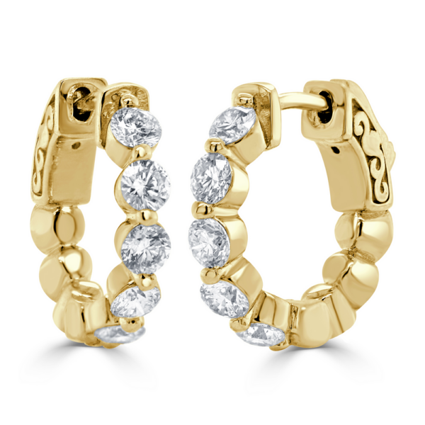 14K Yellow Gold 1/2 Inch Shared-Prong Diamond Huggie Earrings - Dallas TX