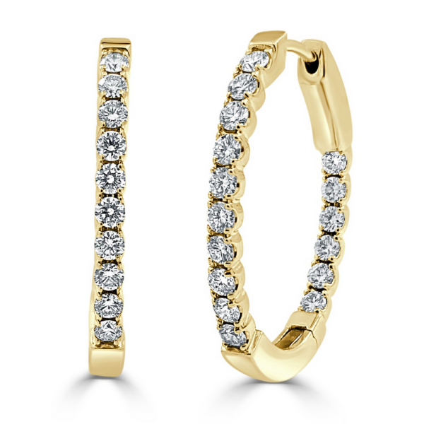 14K Yellow Gold Classic 1 Inch Diamond Oval-Hoop Earrings - Dallas TX