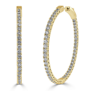 14K Gold Classic 1 1/2 Inch Flexible Diamond Hoop Earrings - Dallas TX