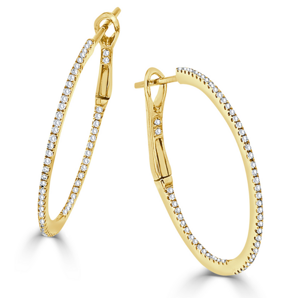 14K Yellow Gold 1 1/4 Inch Whisper Thin Diamond Hoop Earrings - Dallas TX