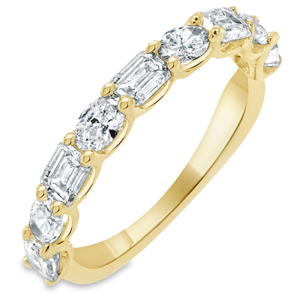 14K Yellow Gold East-West Set Oval and Emerald Cut Diamond Band - Dallas TX | Mariloff Diamonds