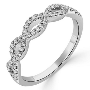 14K White Gold Open-Twist Pave Diamond Stackable Wedding Band - Dallas TX