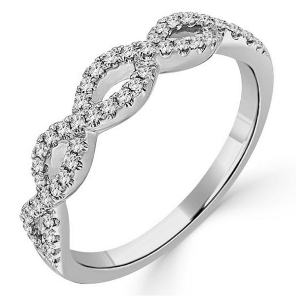 14K White Gold Open-Twist Pave Diamond Stackable Wedding Band - Dallas TX