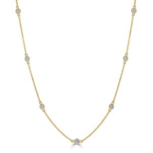 14K Gold 1.45ctw Classic Round Diamond Station Necklace - Dallas TX