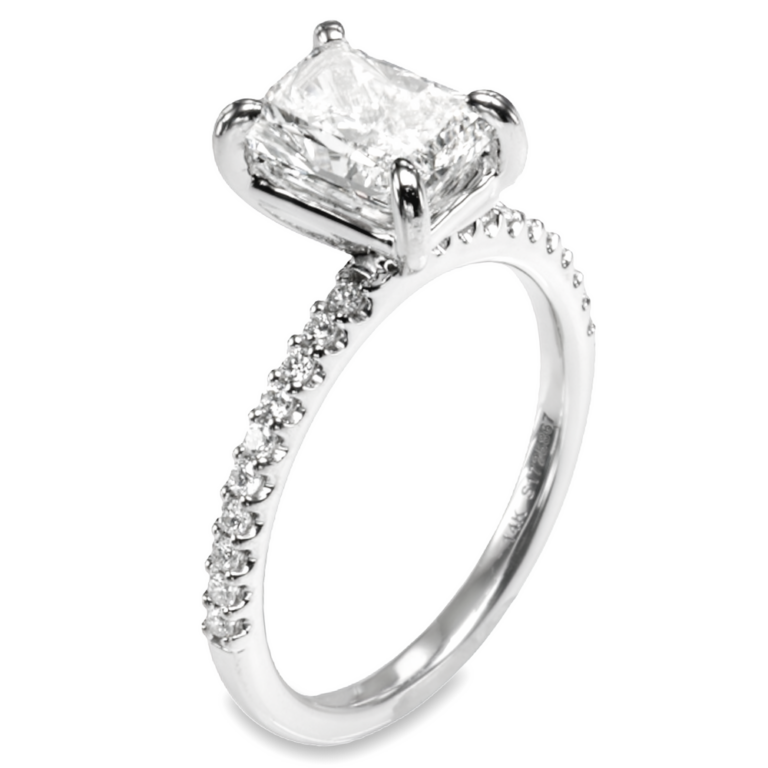 14K Gold 4-Prong Basket Diamond Accented Engagement Ring Mounting Classic 13
