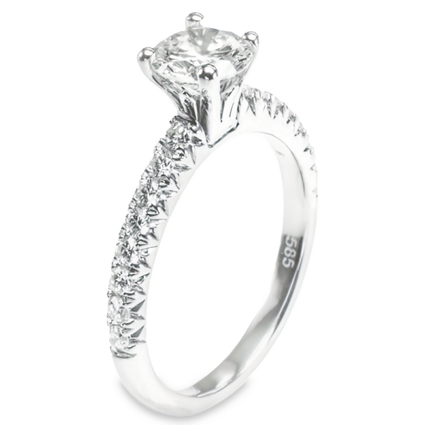 14K White Gold 4-Prong Floral Basket Classic Round Diamond Engagement Ring - Dallas TX