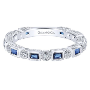 14K White Gold Alternating Shape Sapphire and Diamond Wedding Band - Dallas TX