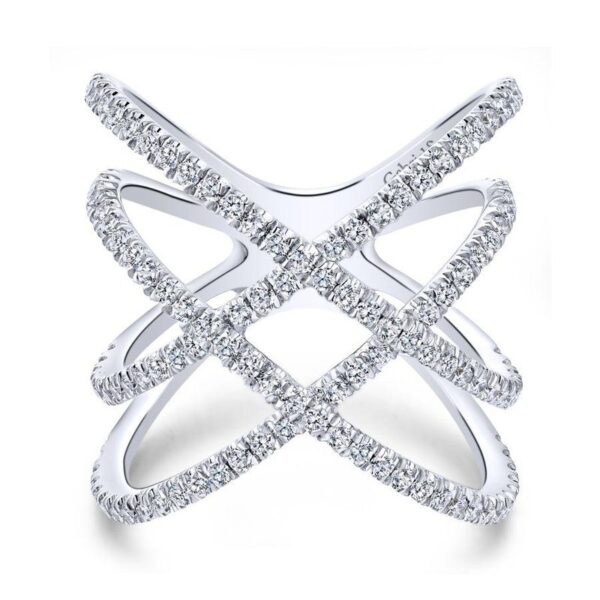 14K White Gold Criss-Cross Layered Woven Diamond Right Hand Ring - Dallas TX