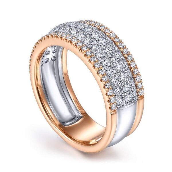14K Rose and White Gold Two-Tone Pave Diamond Wide Fashion Ring - Dallas TX