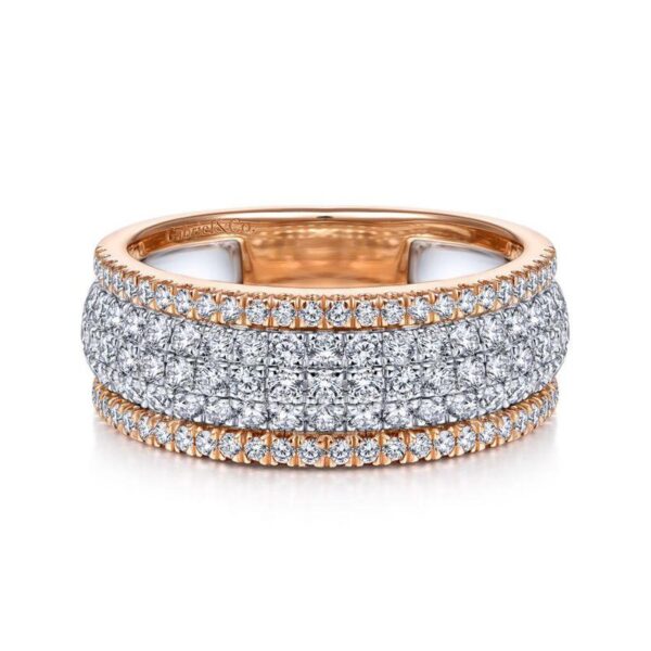 14K Gold Two-Tone Pave Diamond Wide Fashion Ring - Dallas TX