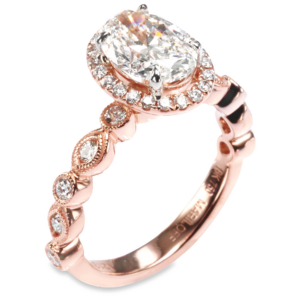 18K Rose Gold Oval Halo Diamond Milgrain Scalloped Vintage Engagement Ring - Dallas TX