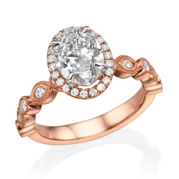 18K Gold Halo Diamond Milgrain Scalloped Engagement Ring Mounting - Image 4