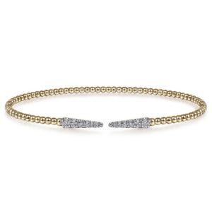 14K Yellow Gold Flexible Beaded Pave Diamond Spike Bangle - Dallas TX