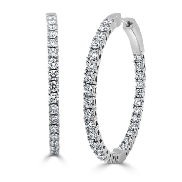 14K White Gold 2.77ctw In-and-Out Diamond Hoop Earrings - Dallas TX